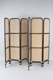 Pair of Black Wood & Wicker Folding Screens by Anthropologie