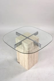 Mid-Century Modern Travertine & Glass Artedi Side Table