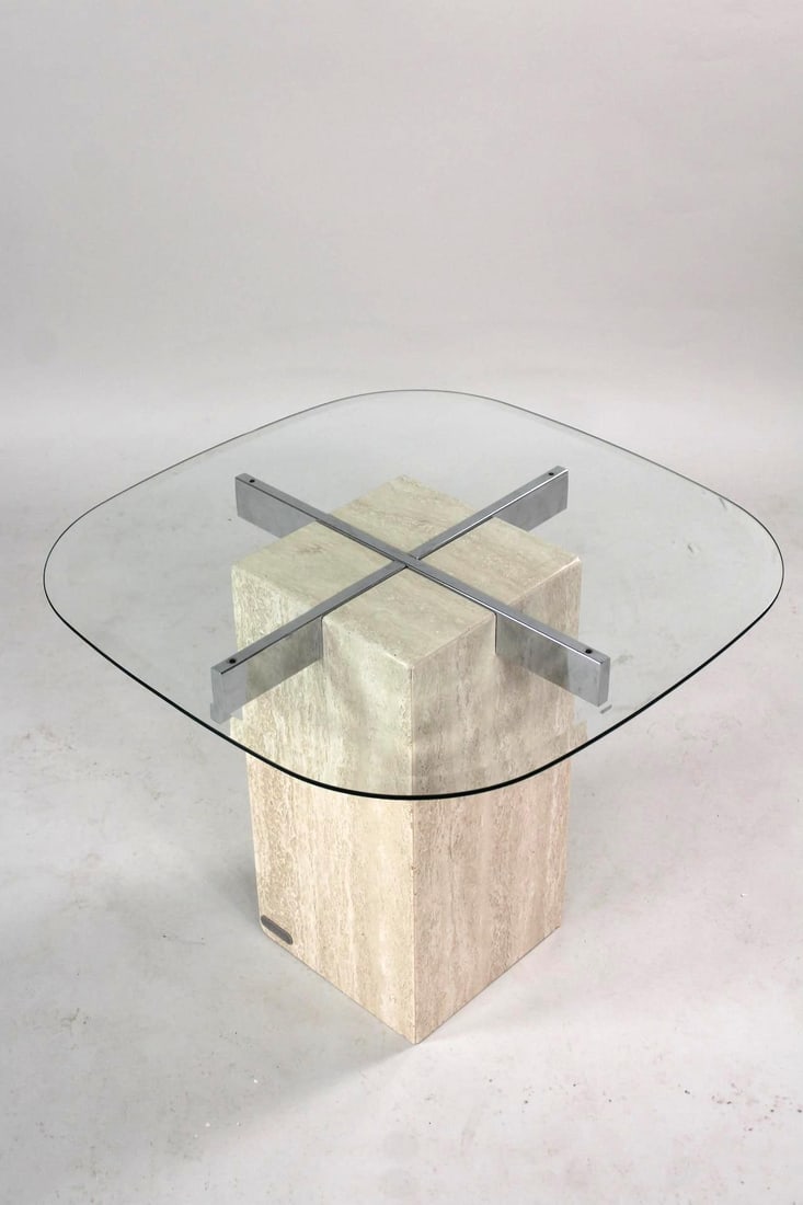 Mid-Century Modern Travertine & Glass Artedi Side Table (1 of 13)