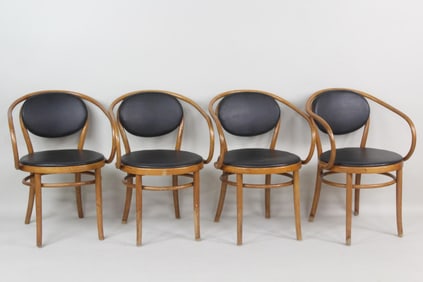 Set of 4 Thonet B9 Bentwood & Leather Armchairs