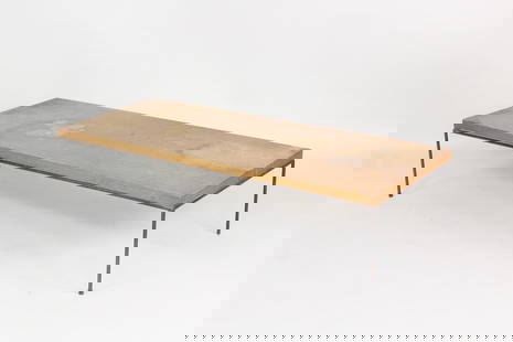Paul McCobb Wood & Iron Coffee Table, 1 of 2: Mid-Century Modern Paul McCobb for Planner Group Wood & Iron Coffee Table, 1 of 2. This minimalist low rise table has a simple metal welded frame and thick wood slab top. No maker's mark, we believe t