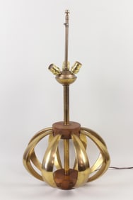 Mid Century Modern Brass & Wood Cage Lamp