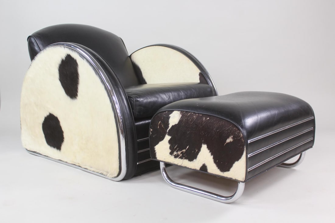 Cowhide Royalchrome Lounge Chair & Ottoman by Donald Deskey (1 of 20)