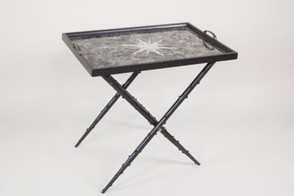 Piero Fornasetti Tray and Stand, Reverse Painted Glass