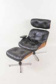 Black Leather Plycraft Lounge Chair & Ottoman