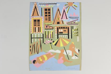 Colorful Cubistic Screenprint of Beach Boardwalk by Stewart Wheeler