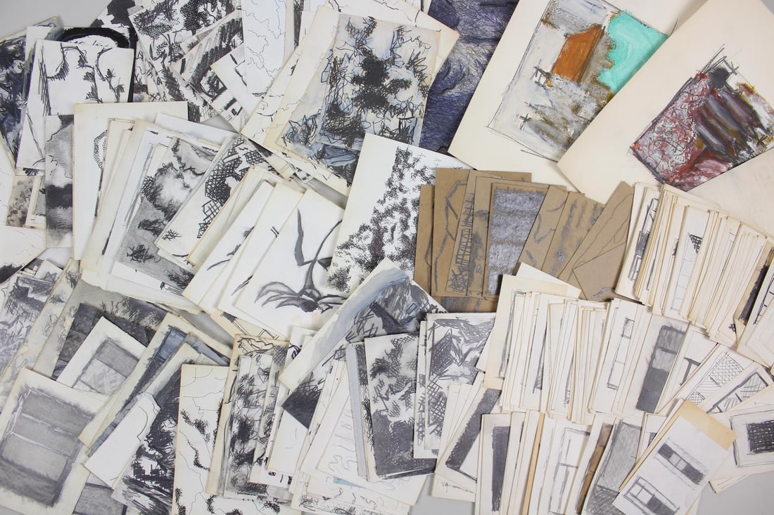 Giant Group of 450+ Clark Murray B&W Pattern Study Drawings: Giant Lot of 450+ Clark Murray Minimalist Pattern Study Drawings. Group of black & white pattern study drawings, primarily graphite with some watercolor, on paper. Dimensions are 5 in h x 3 in w to 12