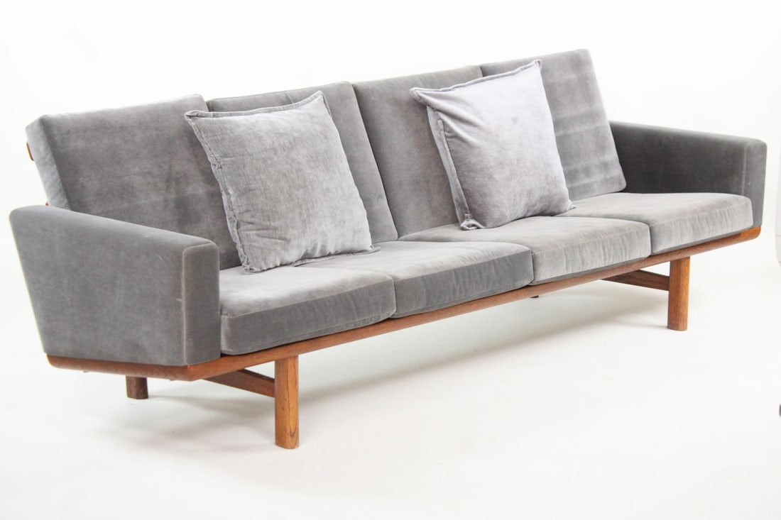 Hans Wegner GE236/4 Gray Velvet & Teak Sofa (1 of 19)