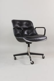 Charles Pollock for Knoll Black Leather & Chrome Chair