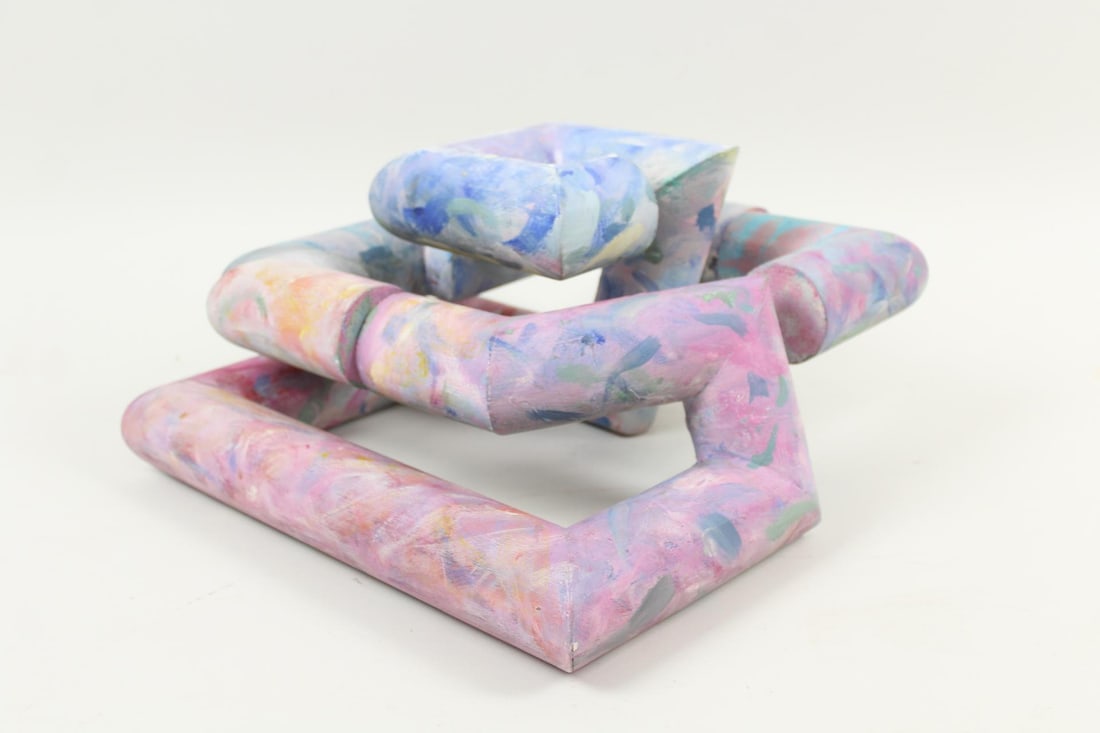 Clark Murray Wood Minimalist Abstract Pipes Sculpture, Painted Pinks (1 of 8)