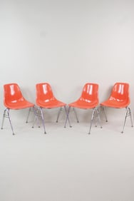 Set of 4 Orange Molded Plastic Stacking Chairs