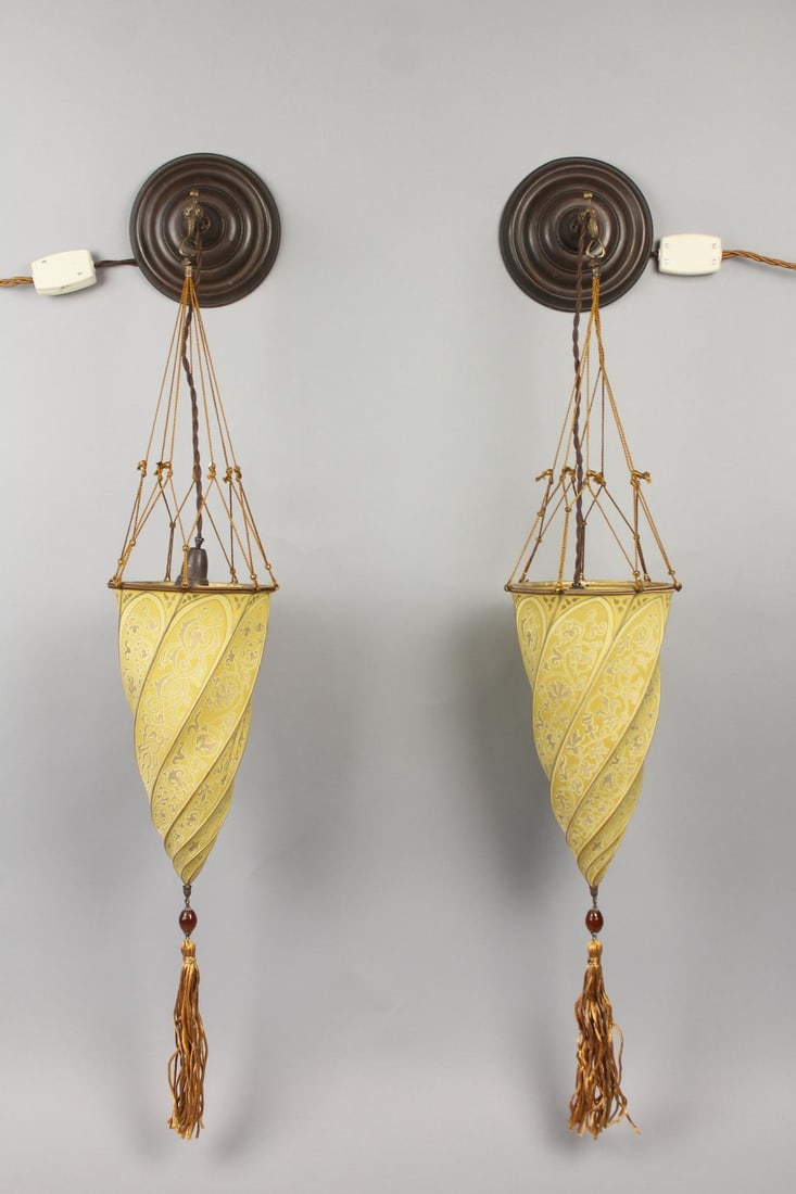 Pair of Fortuny Silk Wall Sconces (1 of 10)
