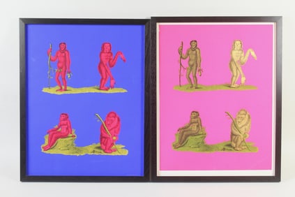 Pair of Framed Pop Art Screenprints, Tiber Press, Simian Primates