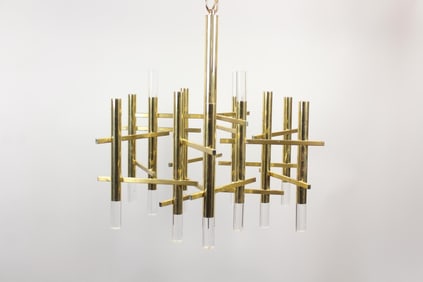 Gaetano Sciolari Brass & Lucite Chandelier