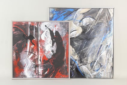 Pair of Abstract Expressionist Paint Splatter Paintings, Signed
