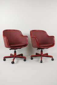 Pair of Ward Bennett Maroon Striped Office Chairs, 1 of 2