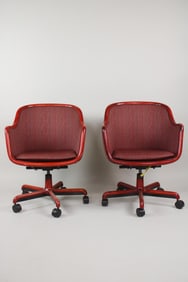 Pair of Ward Bennett Maroon Striped Office Chairs, 2 of 2