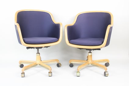 Pair of Ward Bennett Navy Blue Office Chairs, 1 of 3