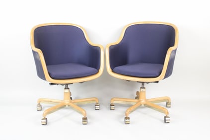 Pair of Ward Bennett Navy Blue Office Chairs, 2 of 3