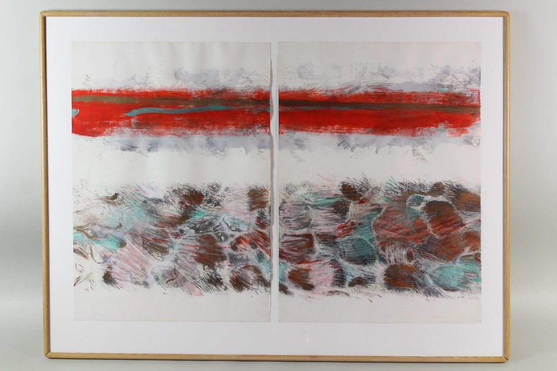 Framed Diptych Abstract Painting on Paper, Lena Marchi (1 of 13)