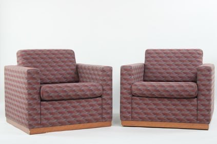 Pair of Mid-Century Modern Upholstered Wood Club Chairs, Interiors International Limited IIL