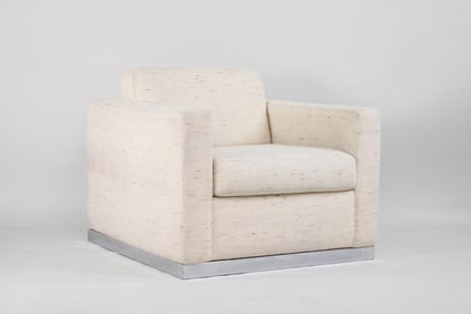 Mid-Century Modern Upholstered Chrome Club Chair, Milo Baughman Style