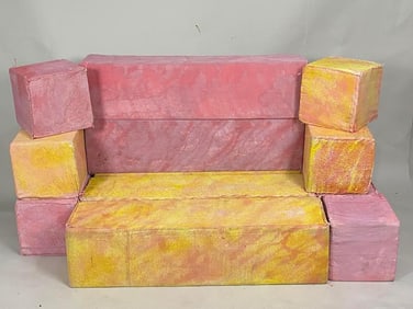 Lot of 12 Pink & Orange Painted Canvas Foam Cube Cushions Pedestals