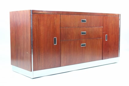Contemporary Modern Wood & Chrome Credenza, Gordon Bunshaf