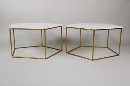Contemporary Modern Quartz Top Pentagonal Side Tables