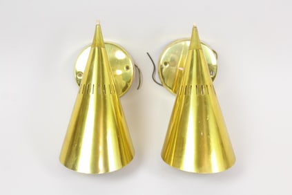 Pair of Mid Century Modern Swivelier Brass Cone Shaped Sconces