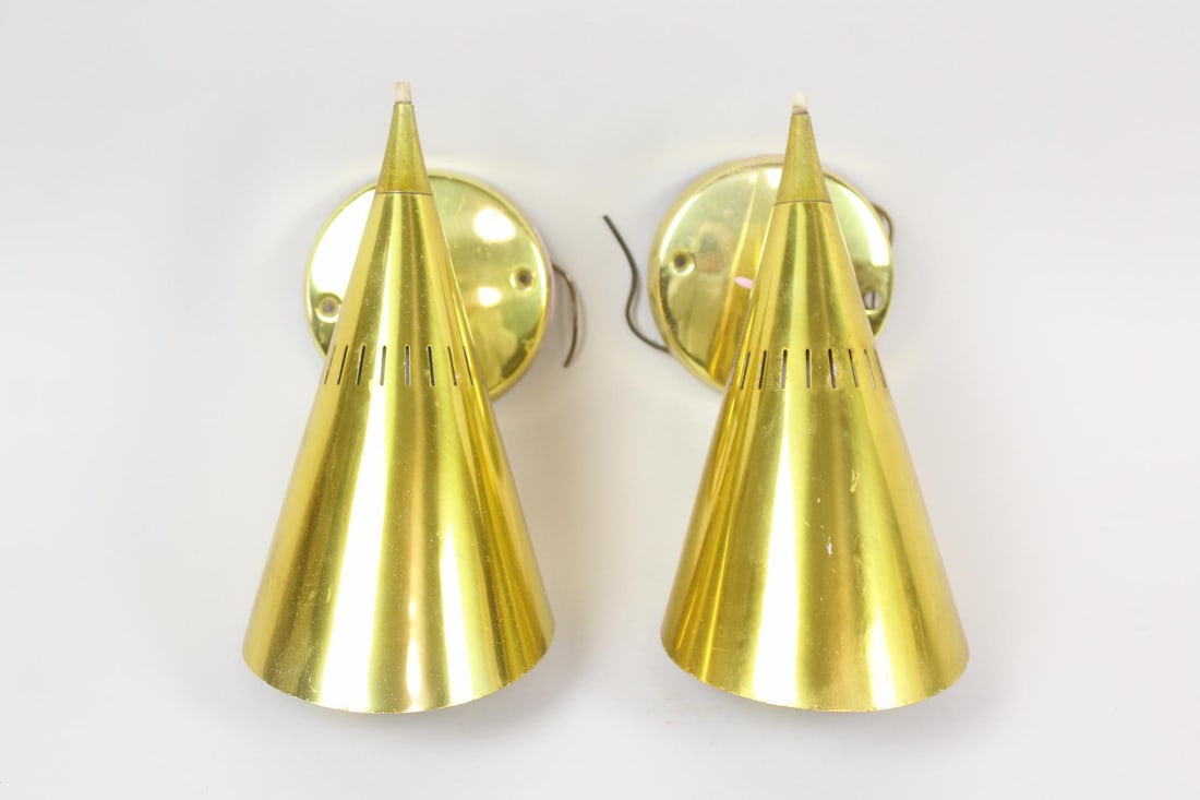Pair of Mid Century Modern Swivelier Brass Cone Shaped Sconces (1 of 10)
