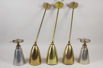 Lot of 5 Brass Mid Century Modern Swivelier Light Fixtures