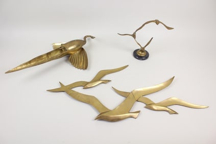 Lot of 3 Mid-Century Modern Brass Flying Bird Art Sculptures