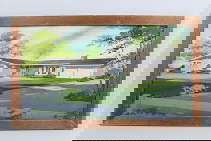 Architect's Watercolor Rendering, Mid-Century Modern Ranch House