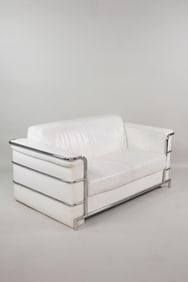 White Leather Le Corbusier 2-Seat Sofa