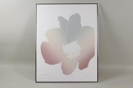 Embossed Framed Print "Abstract Flower" Signed & Dated 1983