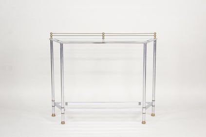Hollywood Regency Glass Top Chrome Console Table