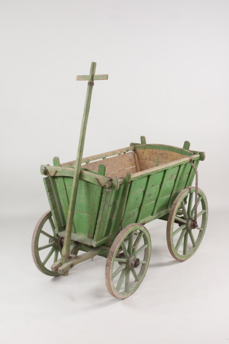 Green Painted Wood Goat Farm Cart (1 of 8)
