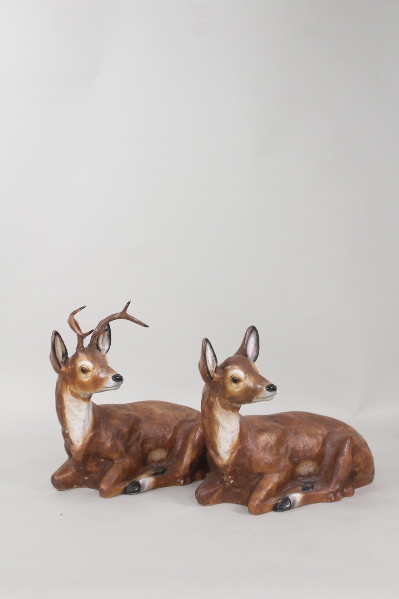 Pair of Painted Cast Stone Concrete Deer (1 of 12)