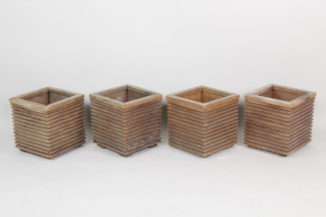 Set of 4 Mid Century Modern Cubist Wood Garden Box Planters (1 of 8)