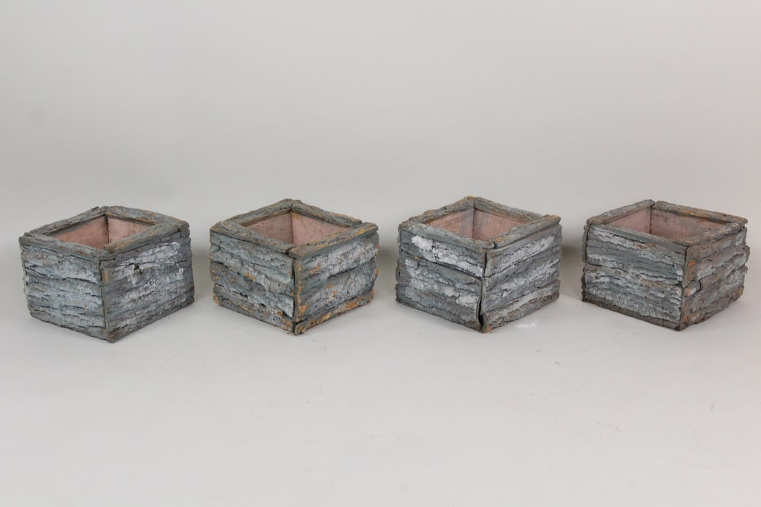 Set of 4 Blue Painted Bark Adirondack Garden Planters (1 of 7)