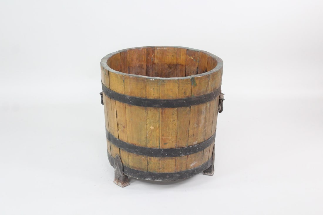 Wood & Iron Barrel Garden Planter (1 of 7)