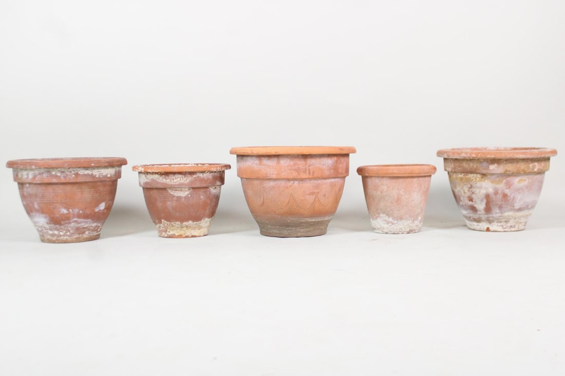 Group of 5 Large Terra Cotta Incised Planters, Italy (1 of 11)