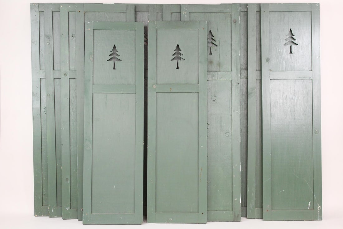 Set of 16 Green Painted Shutters with Pine Tree Cutouts (1 of 14)