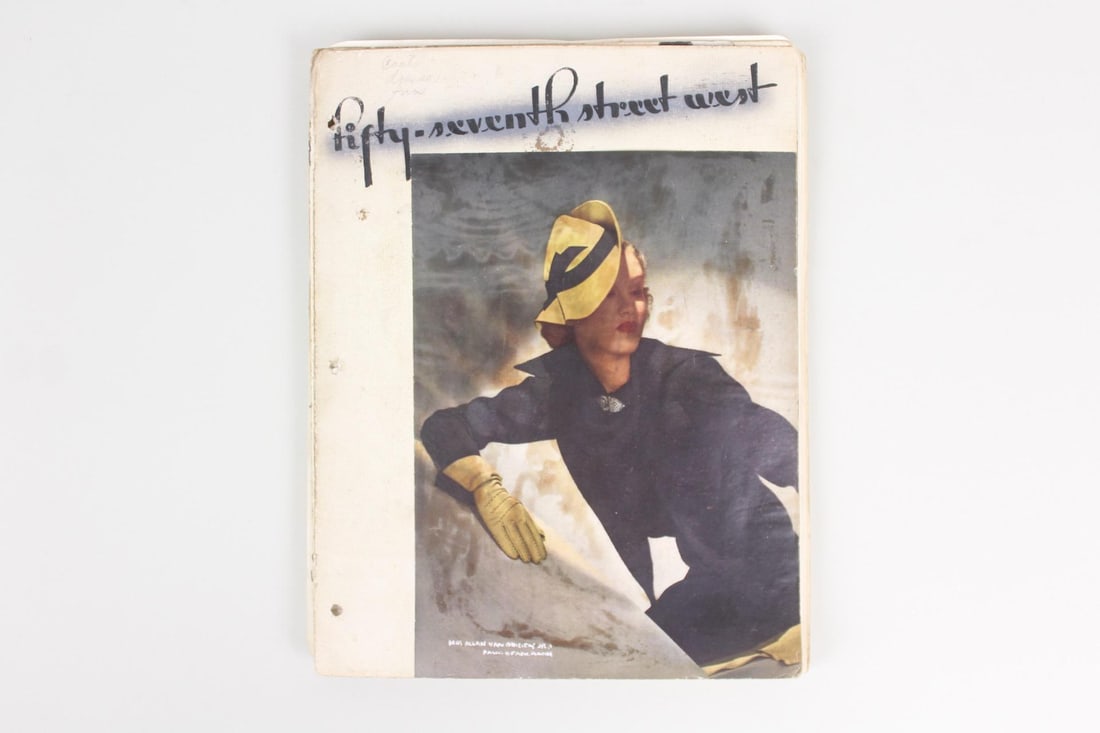 Lot of Sketches & Magazine Mock-Up for 1937 for 'Fifty-Seventh Street West': Lot of Sketches & Magazine Mock-Up for 1937 for 'Fifty-Seventh Street West'. This collection of sketches and drafts for a March 1937 catalogue of clothing advertisements titled for New York City's maj