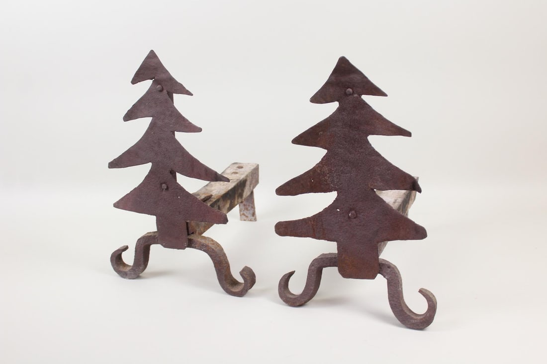 Pair of Wrought Iron Folk Art Pine Tree Andirons (1 of 7)