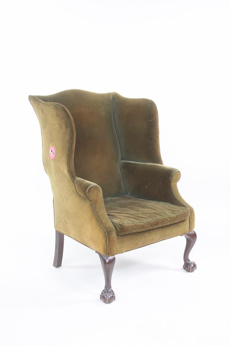 Green Velvet Wingback Chair with Embroidered Repair (1 of 16)