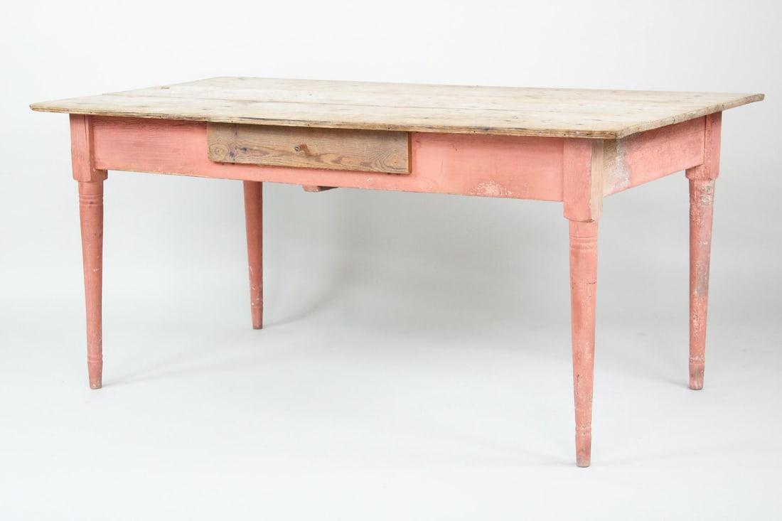 Pink Painted Turned Wood Farm House Table with Drawer (1 of 13)