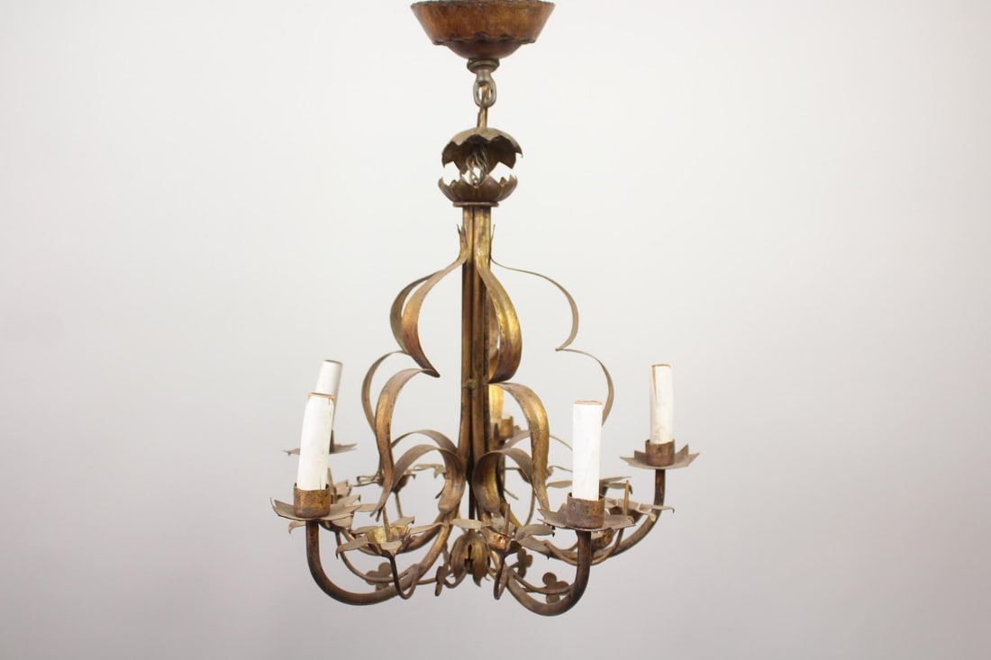 Mid-Century Modern Gilt Metal Floral Chandelier (1 of 9)