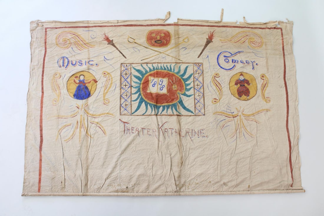 1898 Folk Art Painted Banner for "Theater Katherine" (1 of 13)